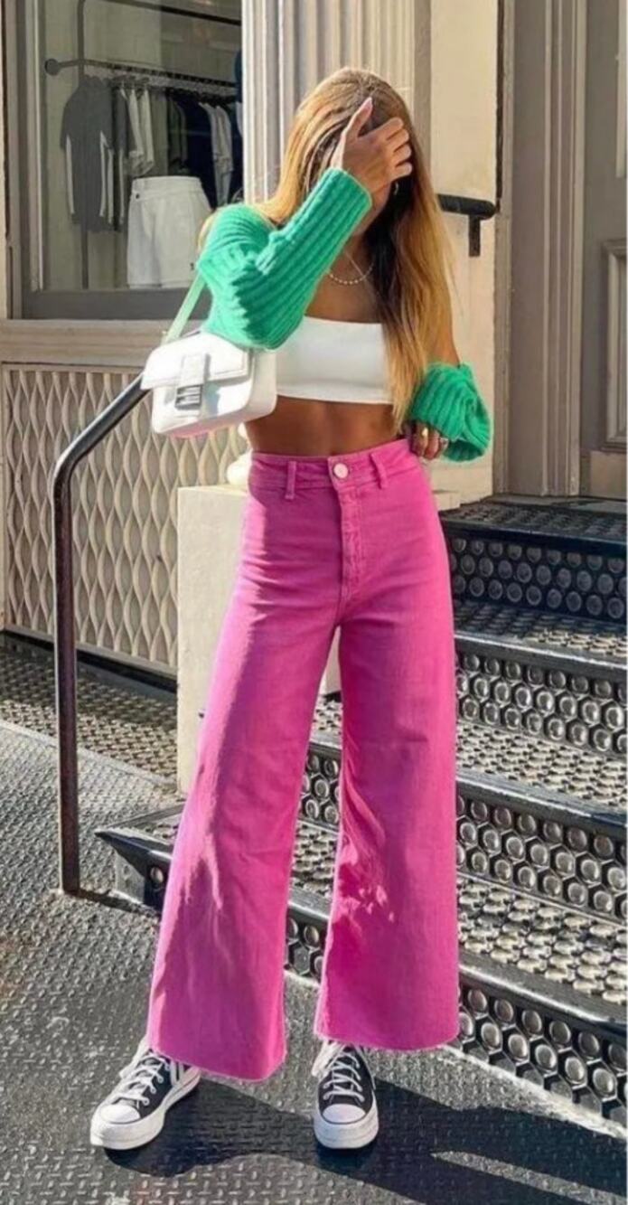 Zara Hot Pink Straight Wide Leg Jeans Raw Hem High Waist Rise Women's 6